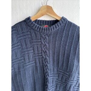 80's Vintage Stone Haven Men’s Medium Navy Chunky Cable Knit Pullover Sweater